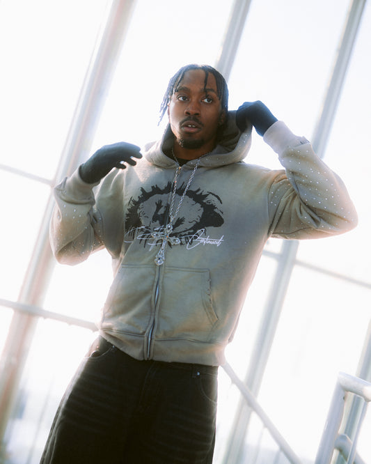 Grey Rhine Stone Zip-Up