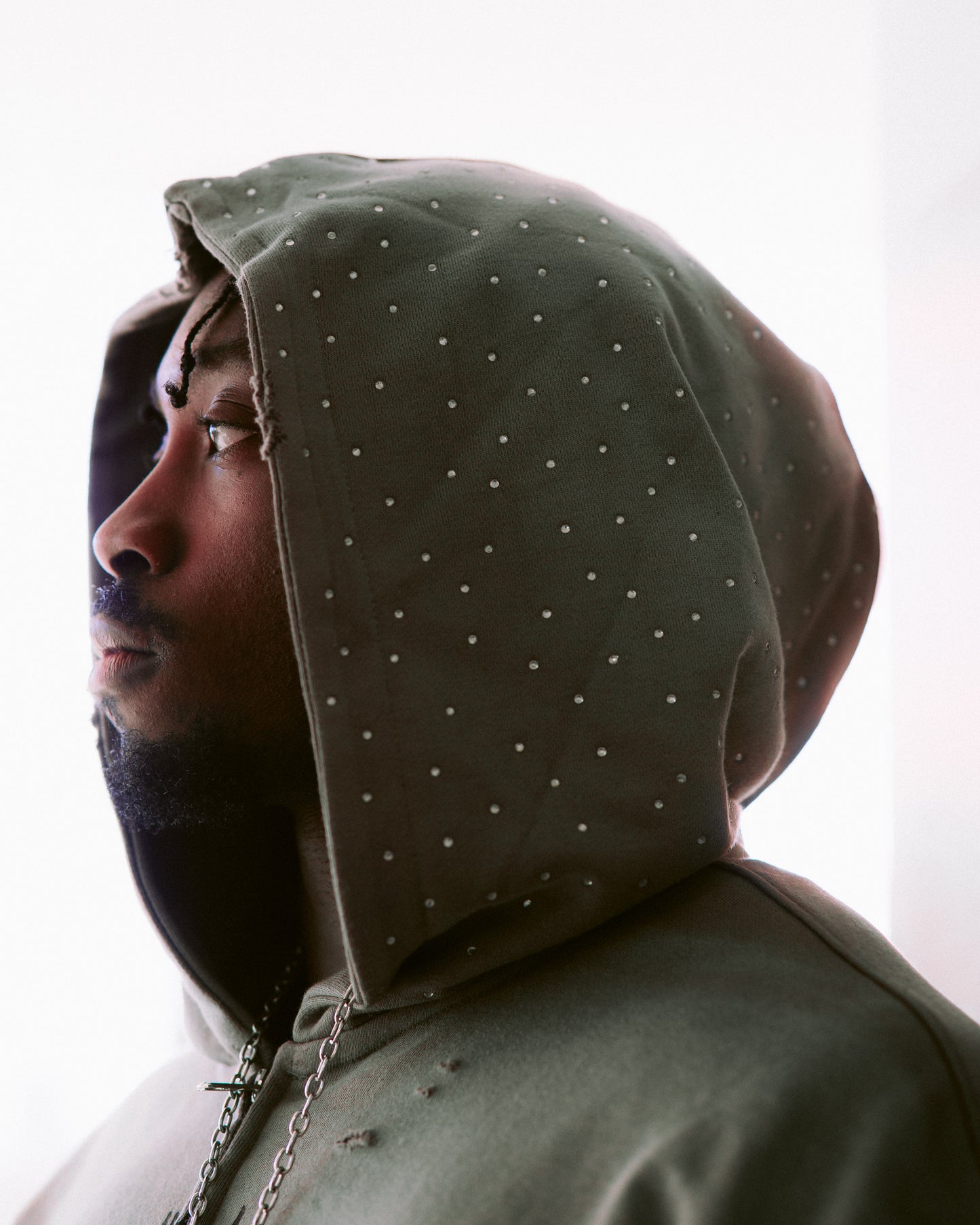 Grey Rhine Stone Zip-Up