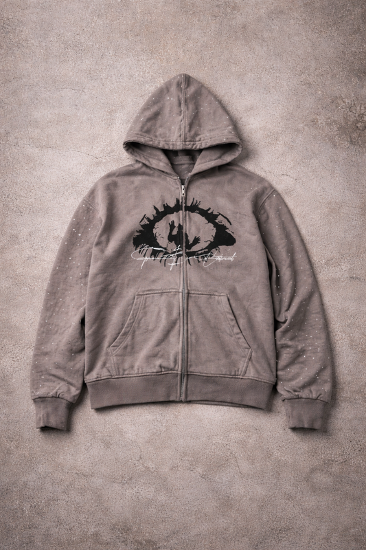 Grey Rhine Stone Zip-Up